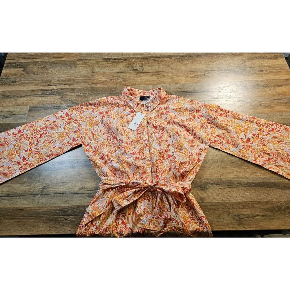 Vici Collection Floral Coastal Romper NWT Women's L Resortwear Belted Tie - Picture 6 of 9